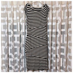 Anthropologie Striped Tight Stretchy Navy Cream Dress with Capsleeves